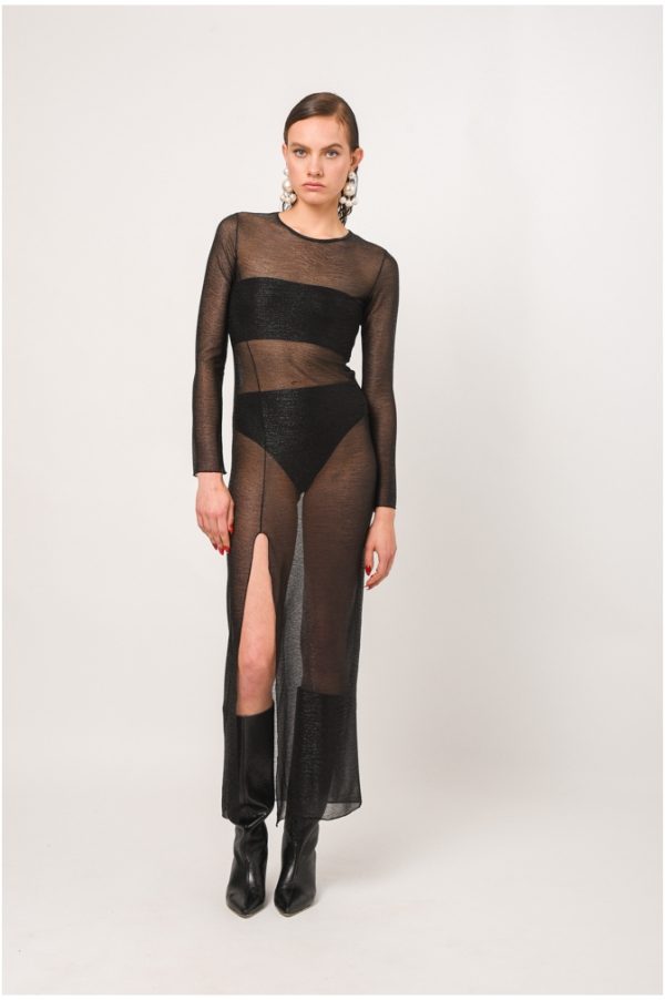 andria glitter mesh black dress