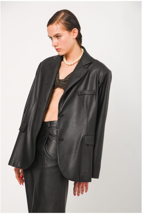 celine black leather oversized blazer